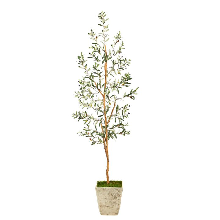 Nearly Natural 70-in Olive Artificial Tree in Country White Planter