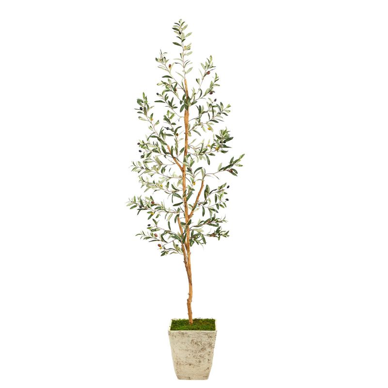 Nearly Natural 70-in Olive Artificial Tree in Country White Planter