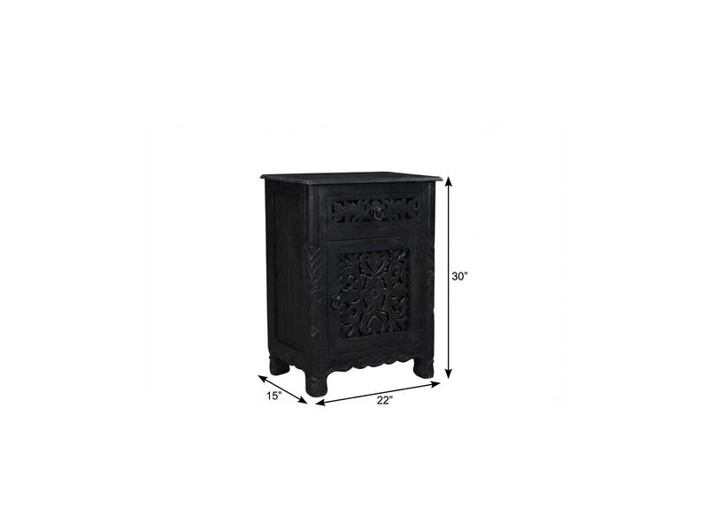 HomeRoots 30" Black Solid Wood Distressed One Drawer Nightstand image number 6