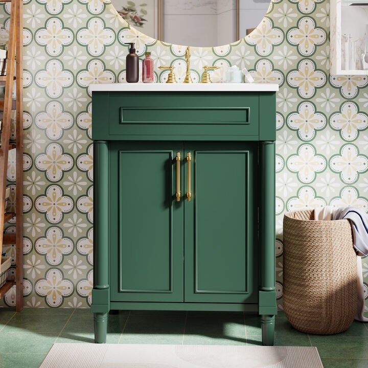 Merax Compact Bathroom Cabinet with Integrated Sink, Spacious Storage, Adjustable Shelf