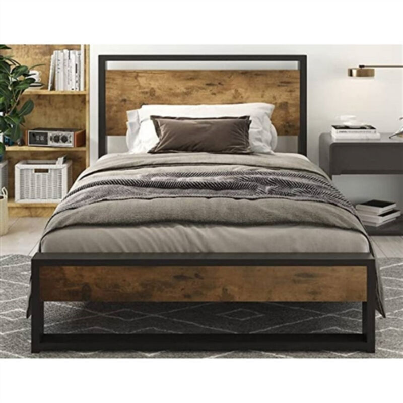 Modern Farmhouse Platform Bed Frame with Wood Panel Headboard Footboard