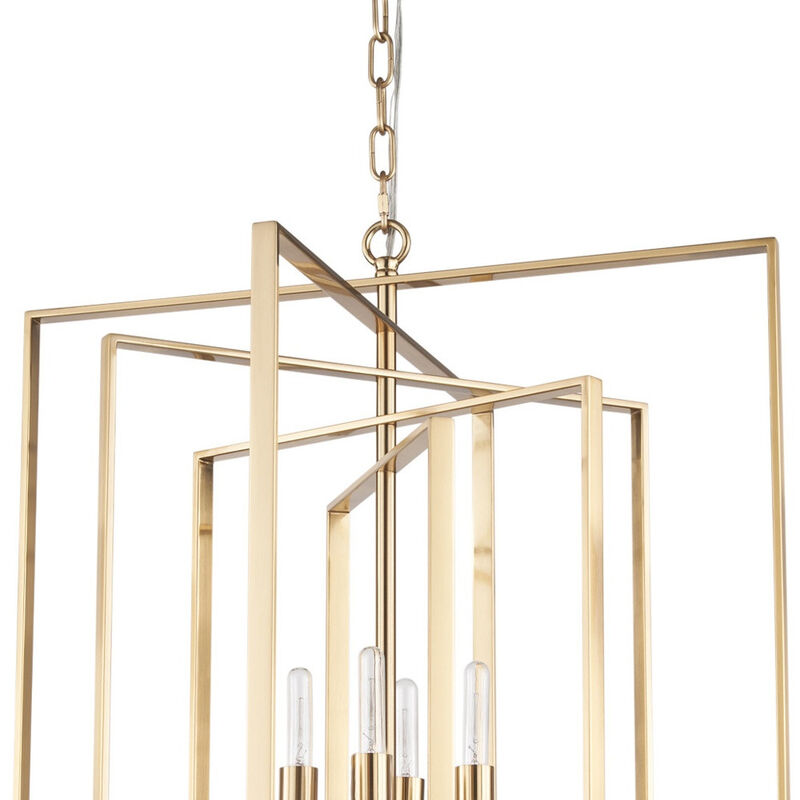 HomeRoots Antiqued Gold Geometric Four Light Metal Dimmable Chandelier image number 2