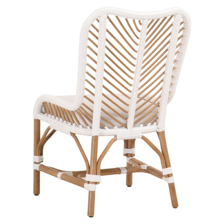 Dining Chair with Rattan Chevron Pattern Back, Set of 2, White-Benzara