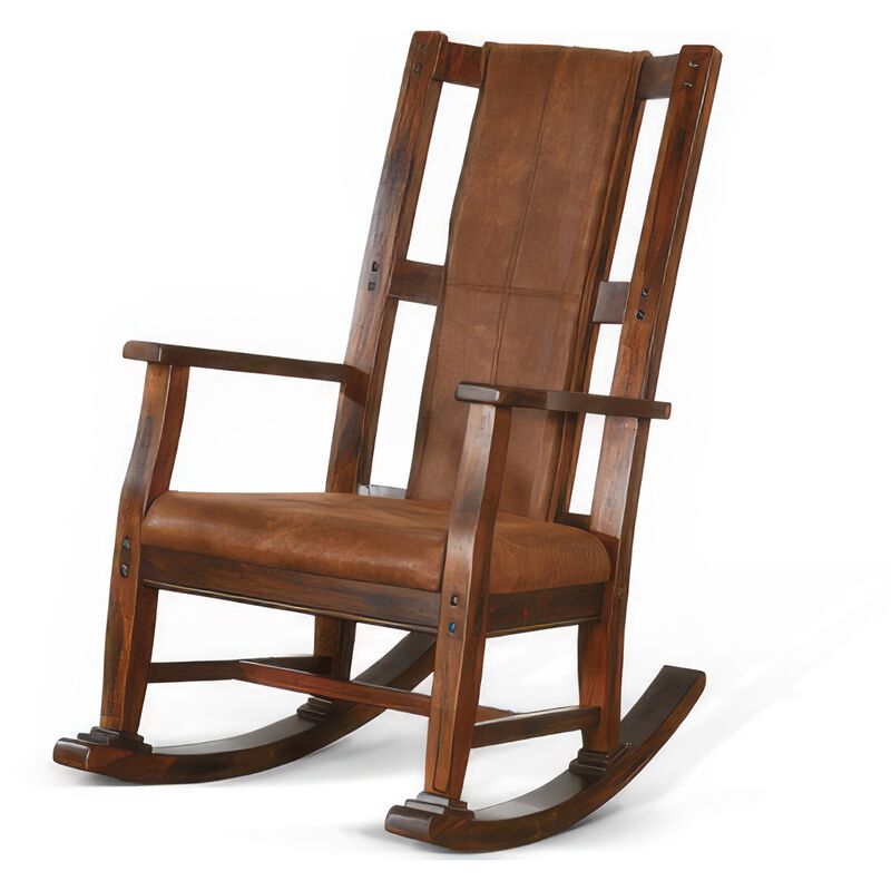 Odel Rocking Chair, Faux Leather Seat and Back, Dark Chocolate Brown - Benzara