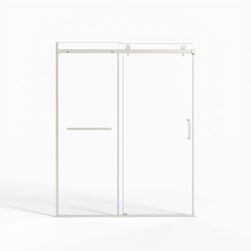 Brushed Nickel Aluminum Shower Door, Reversible Installation with Safety Glass & Towel Bar