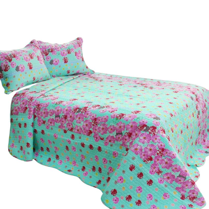 Queen Size 3-Piece Cotton Vermicelli Quilted Printed Quilt Set with Matching Pillow Shams image number 1