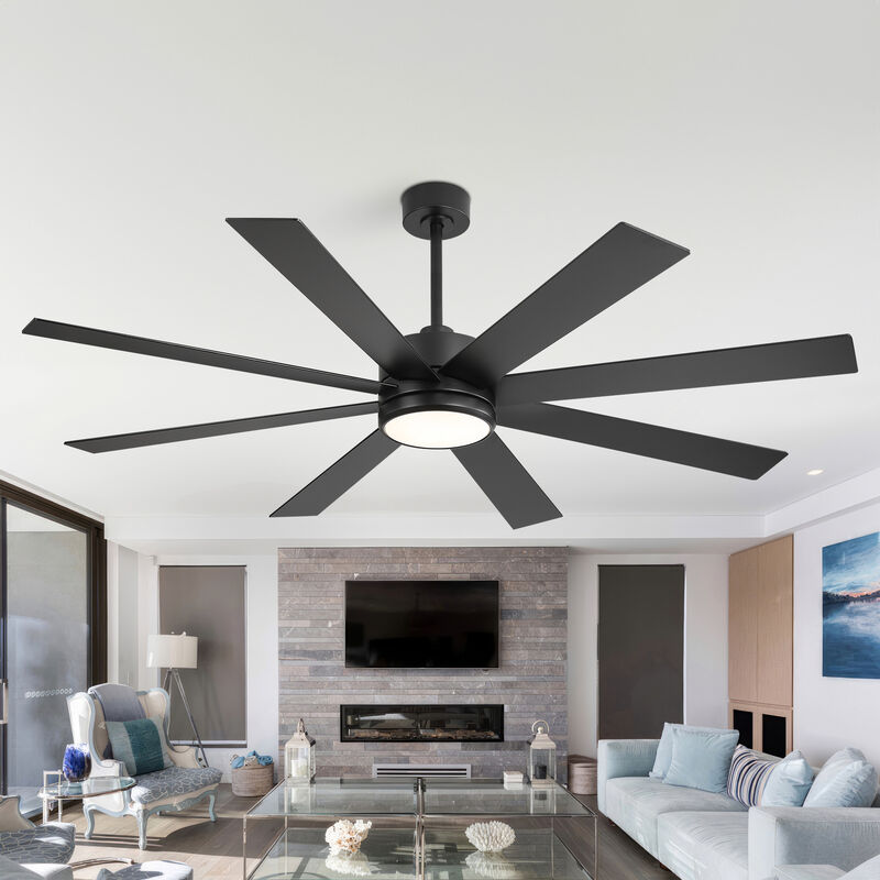 Breezary 65-inch Black Ceiling Fan with LED Light Remote and Downrod(8-Blade) image number 6