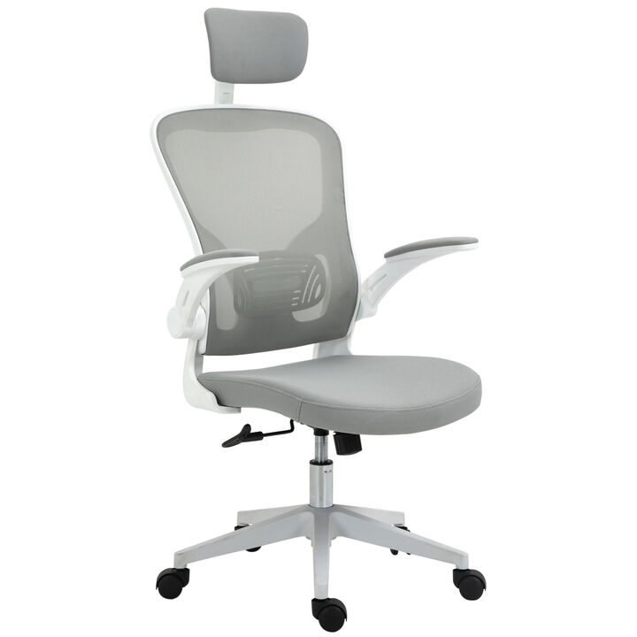 48" Home High Back Mesh Task Office Swivel PC Chair w/ Flip-Up Armrests Grey