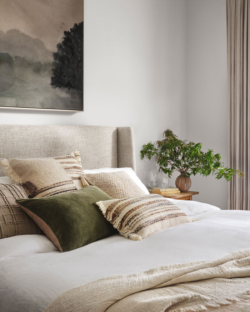 PMH1153 Moss/Beige 16"x26" Down Pillow by Magnolia Home by Joanna Gaines x Loloi