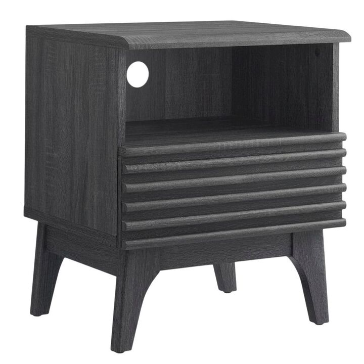 Nightstand in Gray Tone with Contemporary Design, Sturdy Base, Sleek Finish