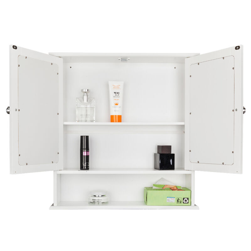 Double Door Mirror Bathroom Storage Cabinet, Wall-Mounted Organizer for Home