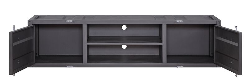 Industrial Container Style TV Stand with Two Open Shelves, Gray-Benzara
