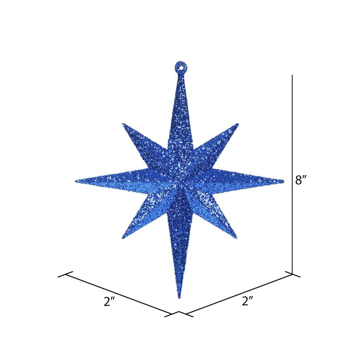 Vickerman 8" Blue Iridescent Glitter Bethlehem Star Christmas Ornament, 4 per Box