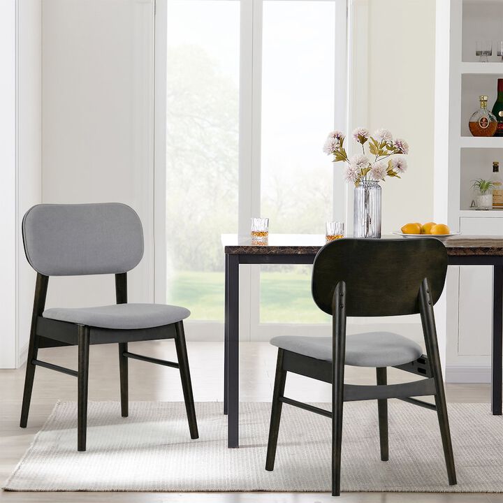 Glamour Home Set of 2 Babette Gray Fabric Dining Chair with Black Wood Legs