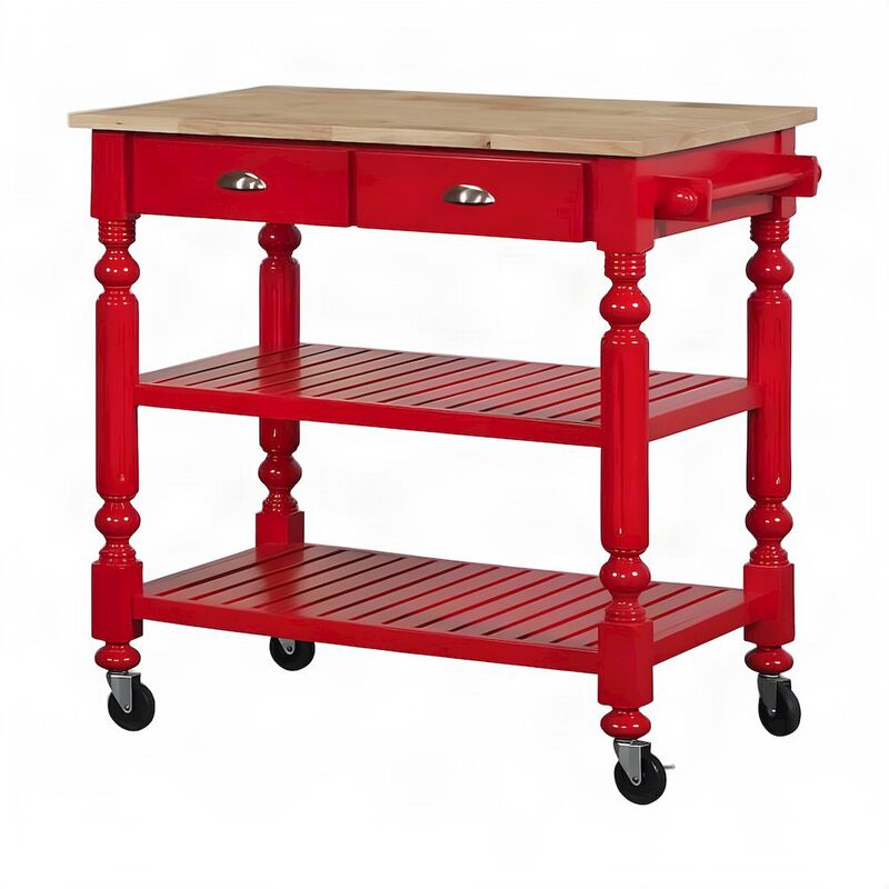 Solid Rubberwood Portable Kitchen Island Cart, Butcher Block Top, Cream image number 0
