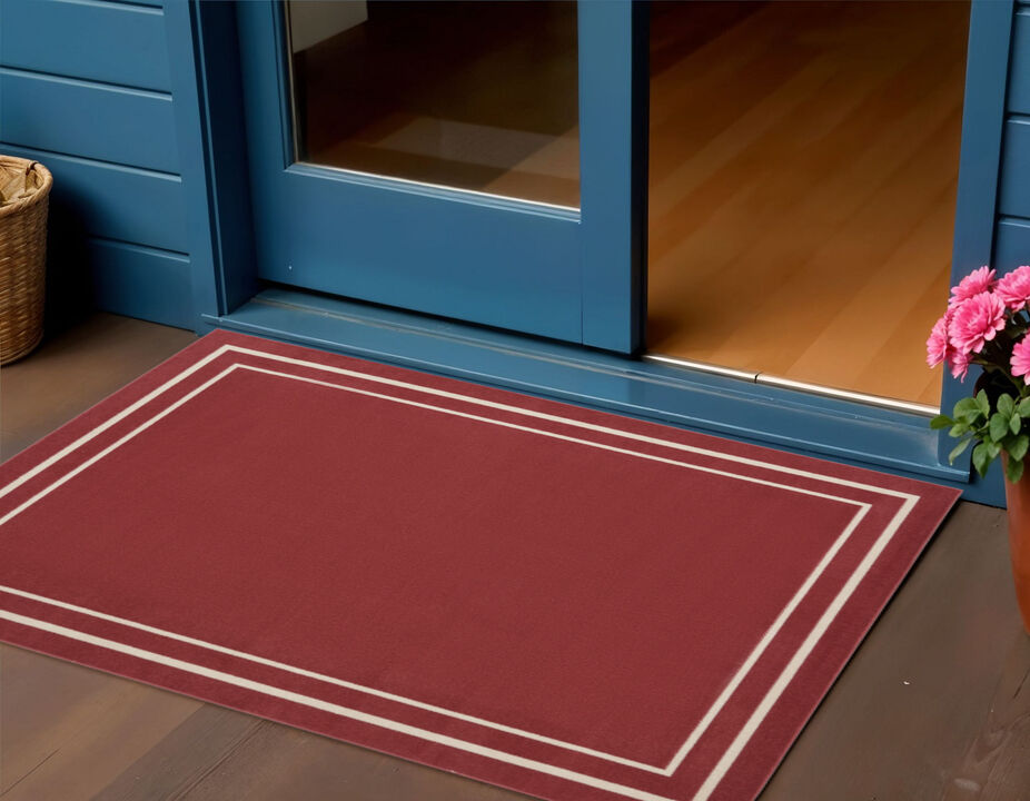HomeRoots 2' X 4' Red And Ivory Indoor Outdoor Area Rug