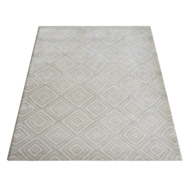 RUGSOTIC CARPETS HAND TUFTED WOOL ECO-FRIENDLY AREA RUGS  - 5'x7'6'', Rectangle Shape, Beige & Gray, Geometric Modern Design, High Pile Handmade Area Rugs for Living Room, Bed Room (K03085)