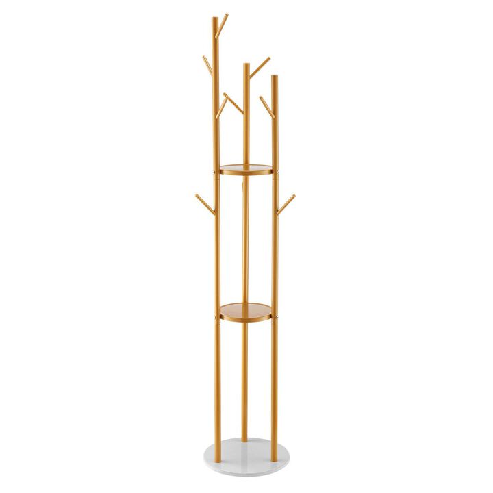 Modern Coat Rack with Quartz Base and Hooks, Freestanding Hall Tree