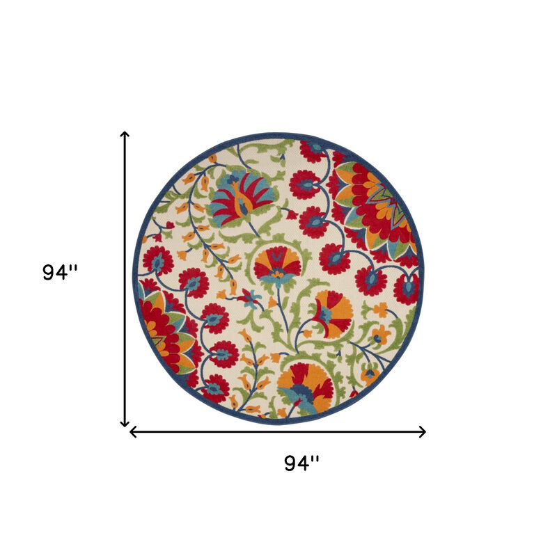 HomeRoots 8' Navy Blue Beige Green Blue And Red Round Floral Indoor Outdoor Area Rug image number 6