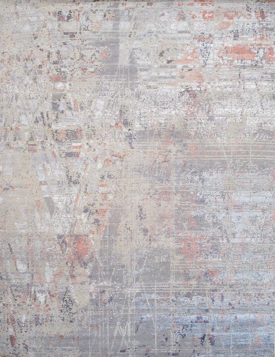 Pasargad Home Modern Hand-Knotted Abstract Beige BSilk & Wool Area Rug- 9' 1'' X 12' 3''