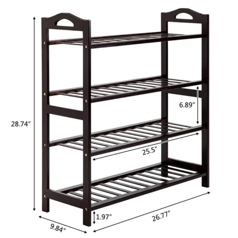 Space-Saving 4-Tier Wicker Shoe Rack with 12-Batten Design