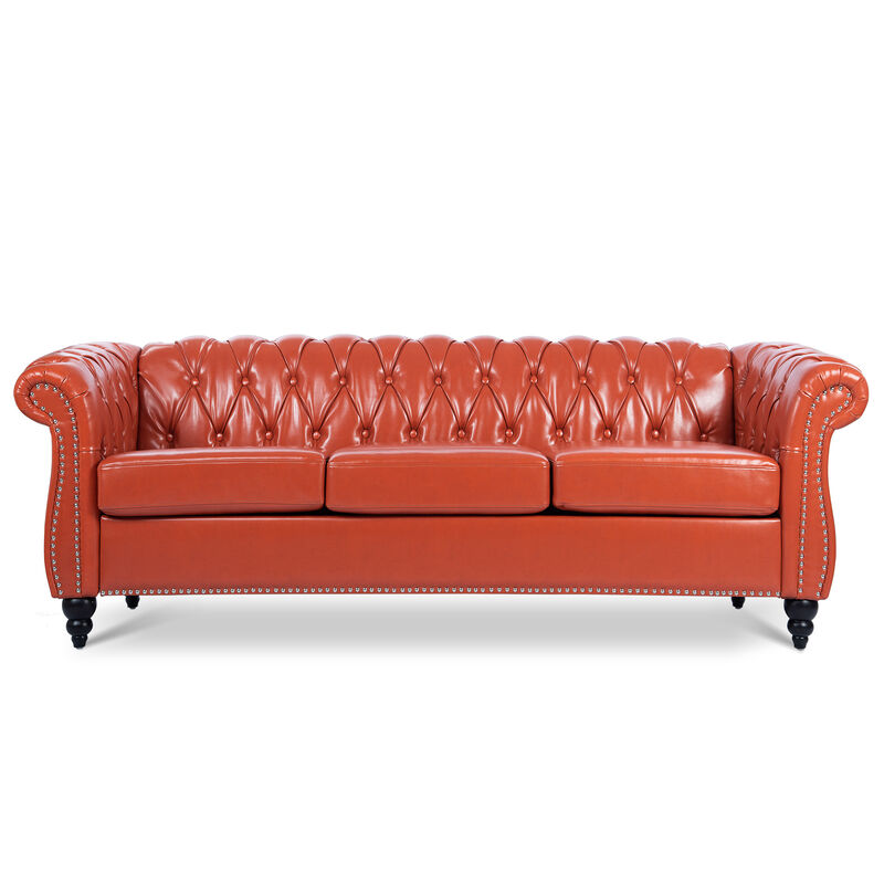 Rolled Arm Chesterfield 3 Seater Sofa.