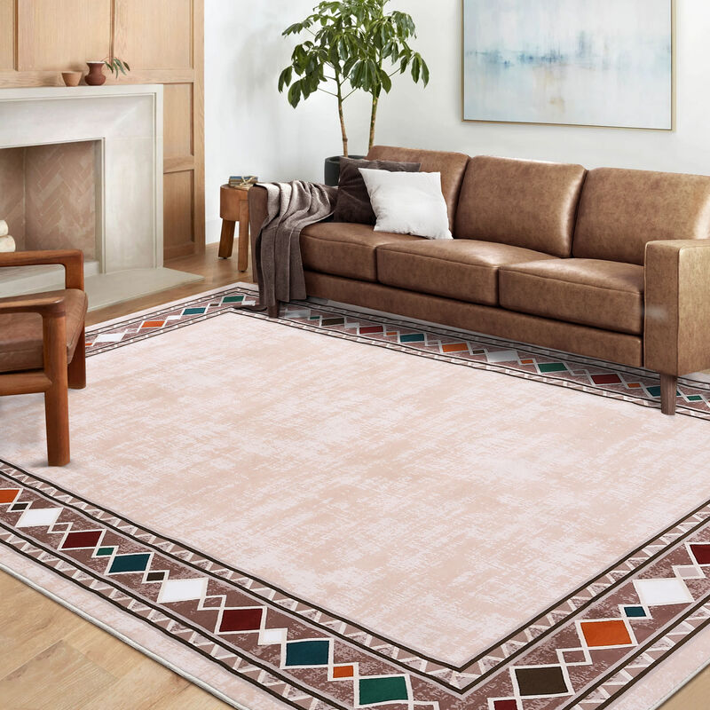 8X10 FT Washable Area Rugs Rugs for Living Room Bordered Rug Geometric Solid Rug Clearance Non Slip image number 2