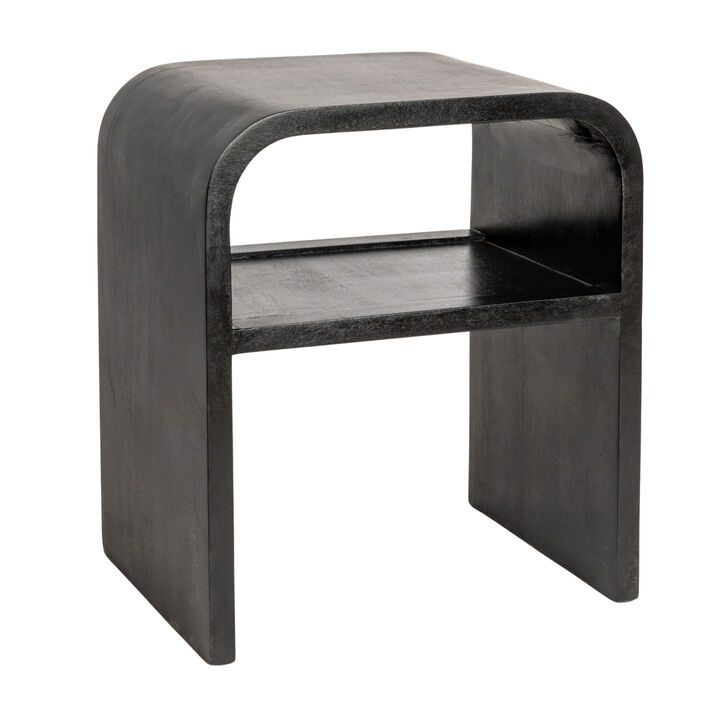 Modern Waterfall Edge Mango Wood End Table with Shelf