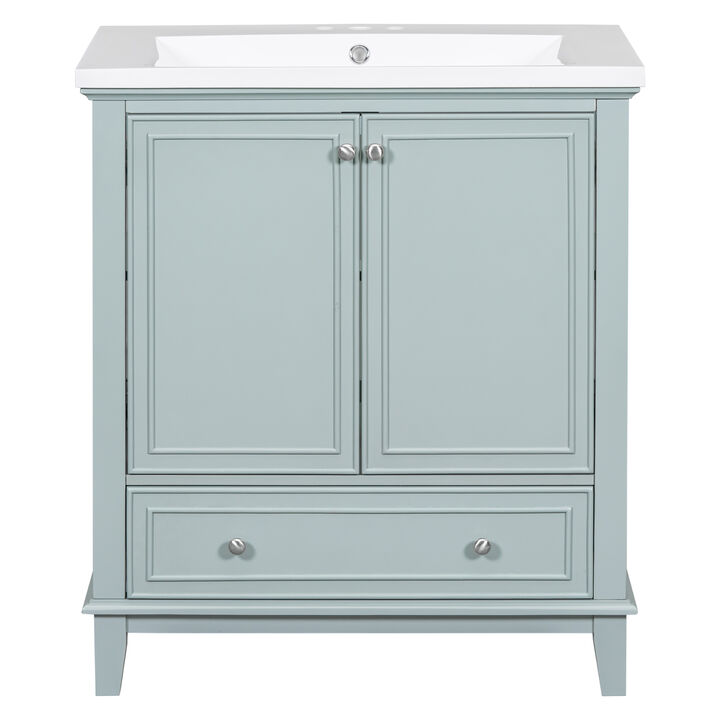 Whisen Vintage Bathroom Vanity with Sink Combo, Multi-functional Bathroom Cabinet with Doors and Drawer - Gray