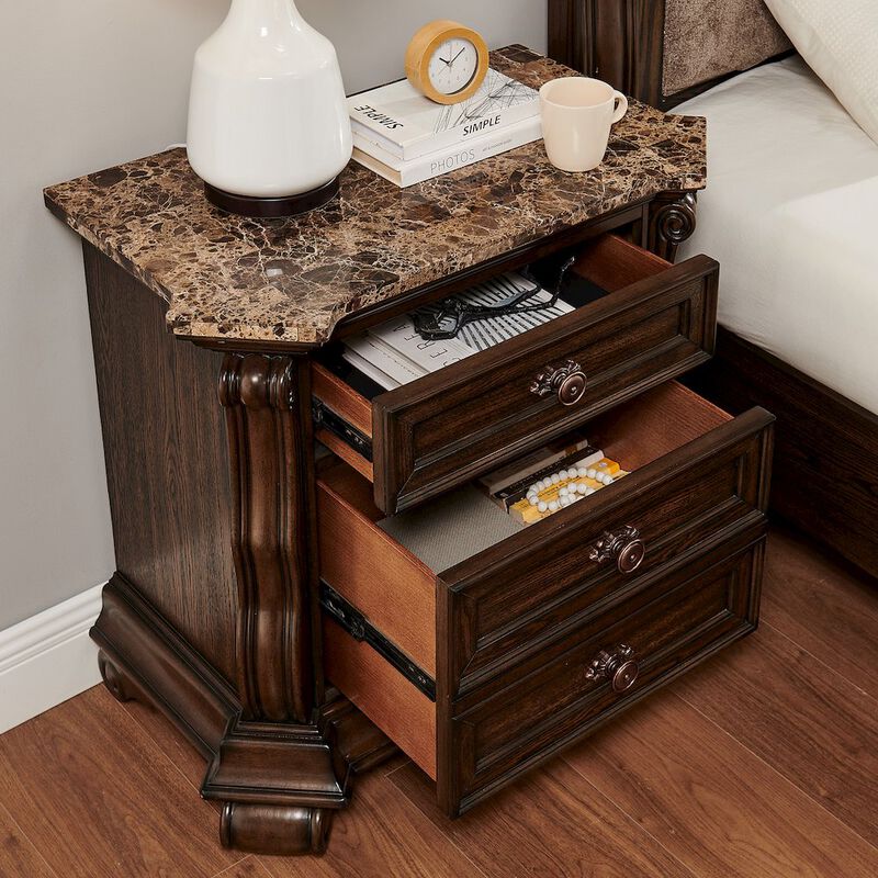 Best Master Furniture Belvedere 32.5" Wide 2-Drawer Nightstand, Marble Top - Dark Cherry Finish image number 6