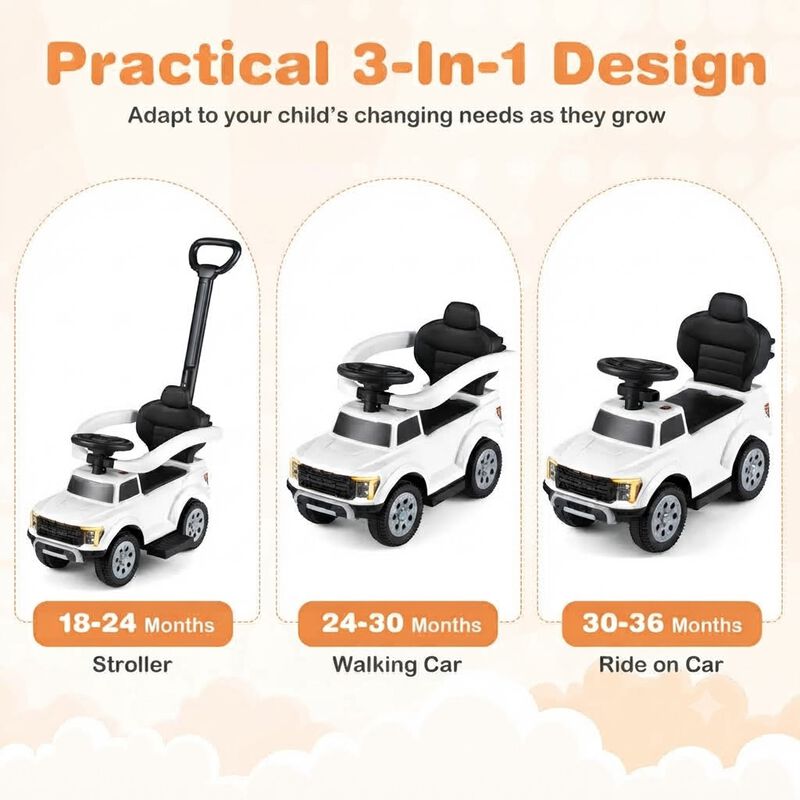 Toddler 3 in 1 Push Ride On Car for Park Backyard and Outdoor Use image number 3