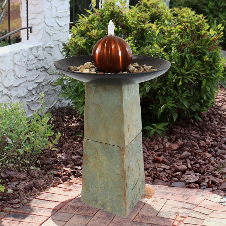 Sunnydaze Decorative Orb Slate Outdoor Water Fountain - 38"