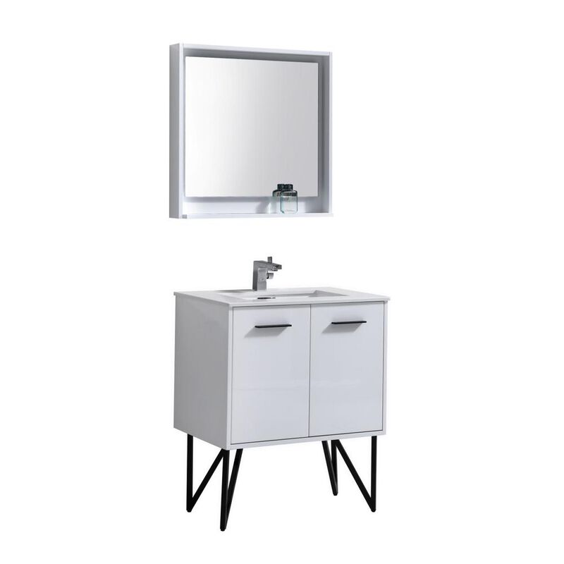 Kubebath Bosco 30 Modern Bathroom Vanity w/ Quartz Countertop and Matching Mirror