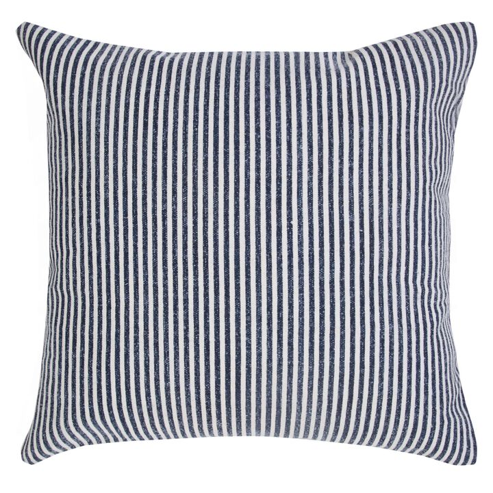 20" Blue and White Hand Woven Stonewash Striped Square Throw Pillow