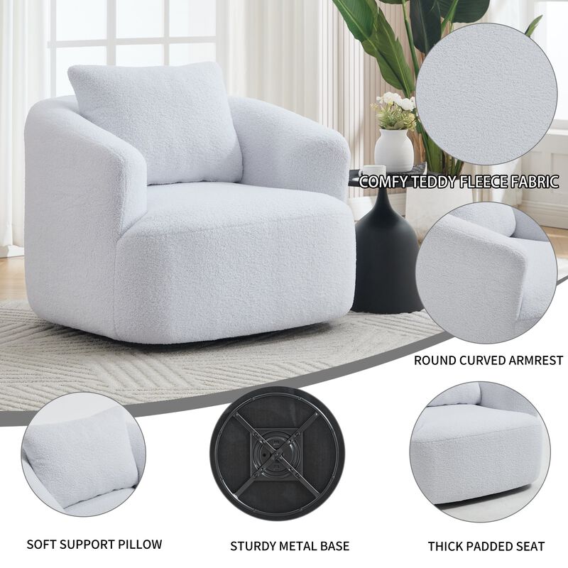 360&deg; Swivel Round Upholstered Comfy Chair Teddy Fleece High-Resilience Sponge Single Sofa image number 5