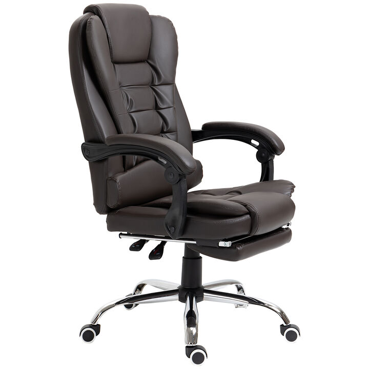 HOMCOM High-Back Executive Office Chair with Footrest, PU Leather Computer Chair with Reclining Function and Armrest, Ergonomic Office Chair, Coffee
