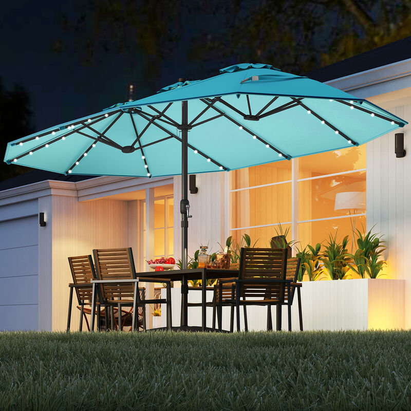 Double-Sided Patio Umbrella with 48 Built-In LED Lights for Outdoor Evening Use