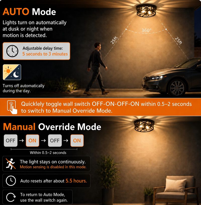 10.94" Modern 2-Light Motion Sensor Outdoor Flush Mount Light image number 3