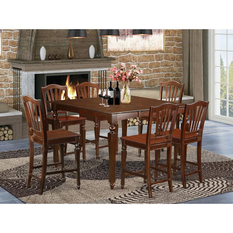 East West Furniture 7  PC  counter  height  Dining  set-  Square  pub  Table  and  6  counter  height  Chairs
