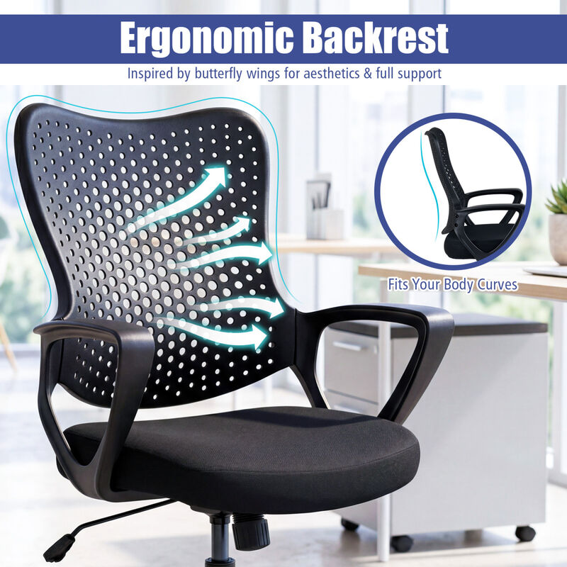 Adjustable Height Office Desk Chair with Breathable Butterfly Back Design image number 5