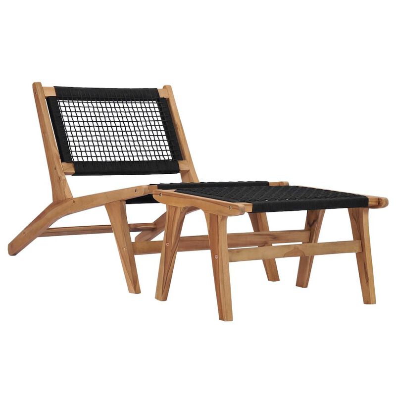 Sun Lounger Natural wood and black Premium sanded teak hardwood