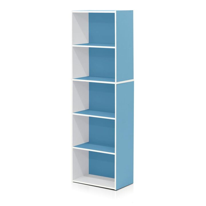 Furinno Luder Bookcase / Book / Storage , 5-Tier, White / Light Blue