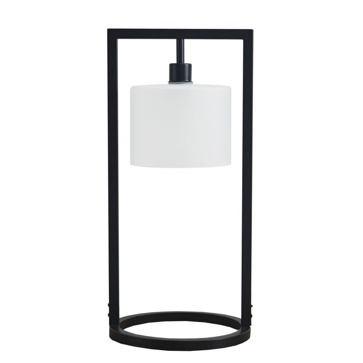 Gracie Mills Estrella Industrial Elegance Metal Table Lamp with Glass Drum Shade