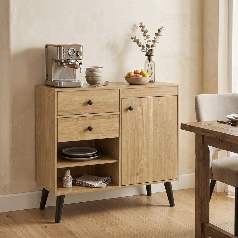 Set of 2 Kitchen Buffet Cabinets with Drawers and Open Storage image number 4