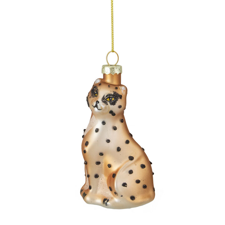 4" Black and Orange Glass Leopard Christmas Ornament