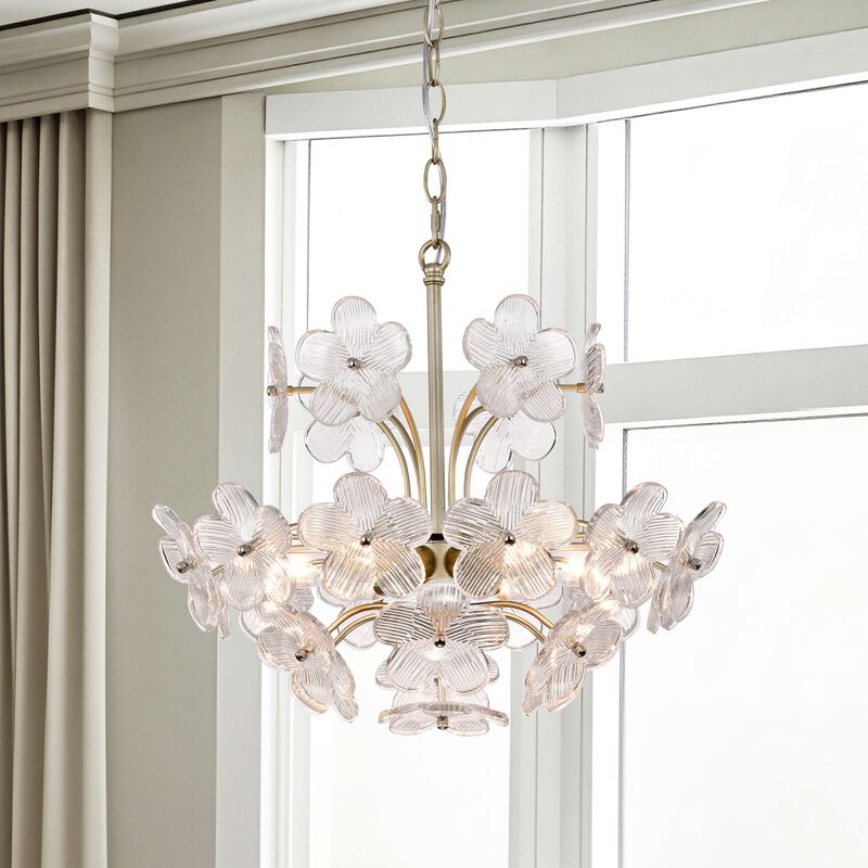 Fabiola Modern Brushed Silver-ish Champagne 6-Light 17.7" Glam Clear Glass Flower Chandelier image number 7