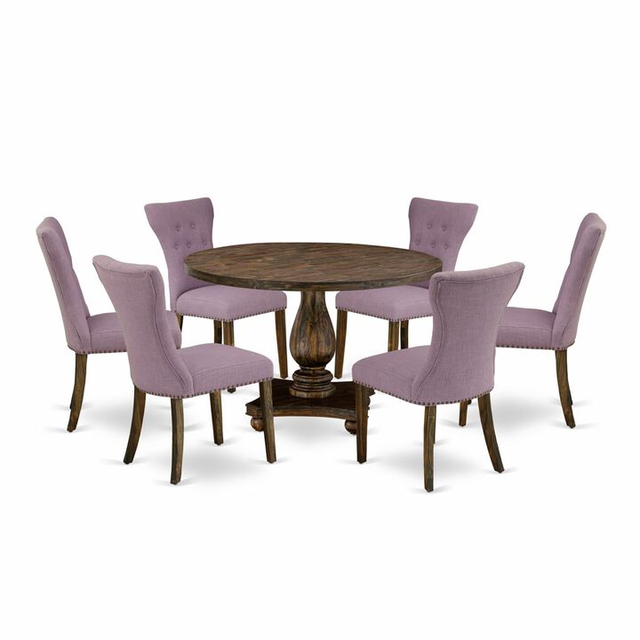 East West Furniture I2GA7-740 7Pc Dining Set - Round Table and 6 Parson Chairs - Distressed Jacobean Color