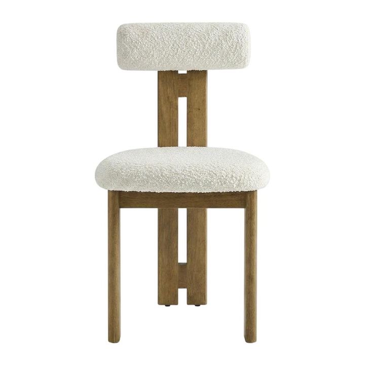 Boucle Fabric Upholstered Dining Chairs, French Oak Ivory, Set of 2