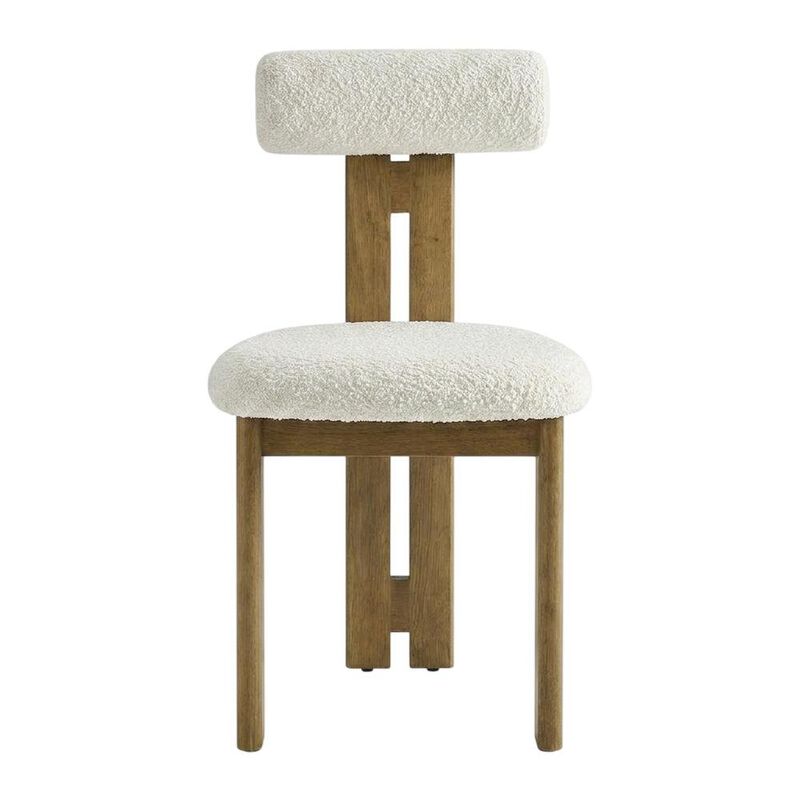 Boucle Fabric Upholstered Dining Chairs, French Oak Ivory, Set of 2 image number 0
