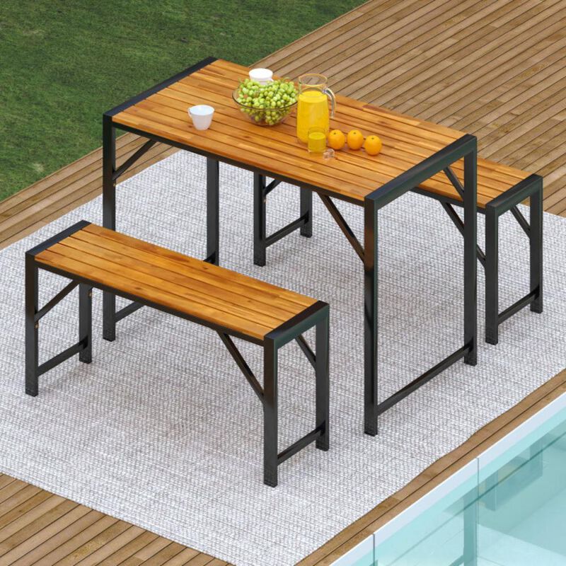 Hivvago 3 Pieces Patio Dining Set with Picnic Table and 2 Benches for 4 People